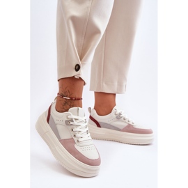 FJ1 Chaussures De Sport Pour Femme Sur Une Plateforme Massive Blanche Et Rose Gemma 1