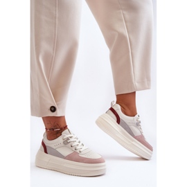 FJ1 Chaussures De Sport Pour Femme Sur Une Plateforme Massive Blanche Et Rose Gemma 2