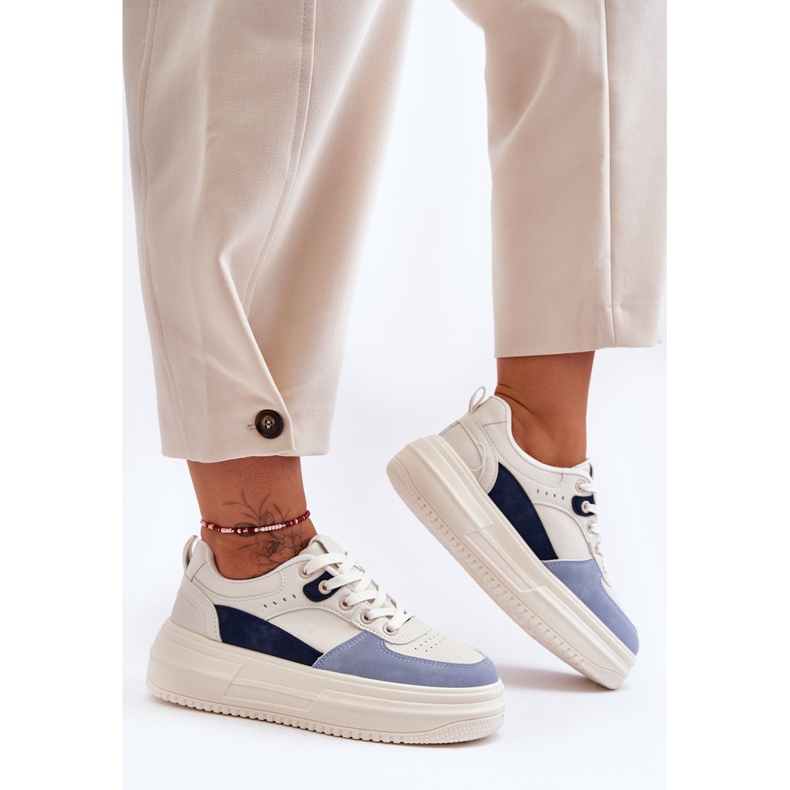 FJ1 Chaussures De Sport Pour Femme Sur Une Plateforme Massive Blanche Et Bleue Gemma 1 FJ1 Chaussures De Sport Pour Femme Sur Une Plateforme Massive Blanche Et Bleue Gemma 1