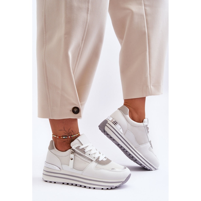 FJ1 Chaussures De Sport Pour Femmes Avec Fermeture Éclair Décorative Blanc Cairo 2