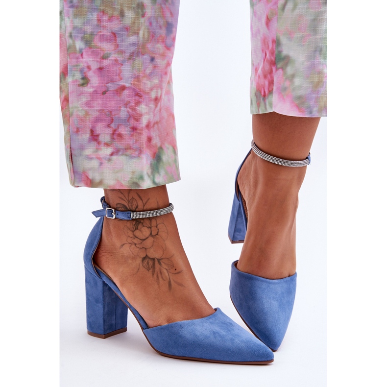 PS1 Escarpins en daim bleu diamant strass 2