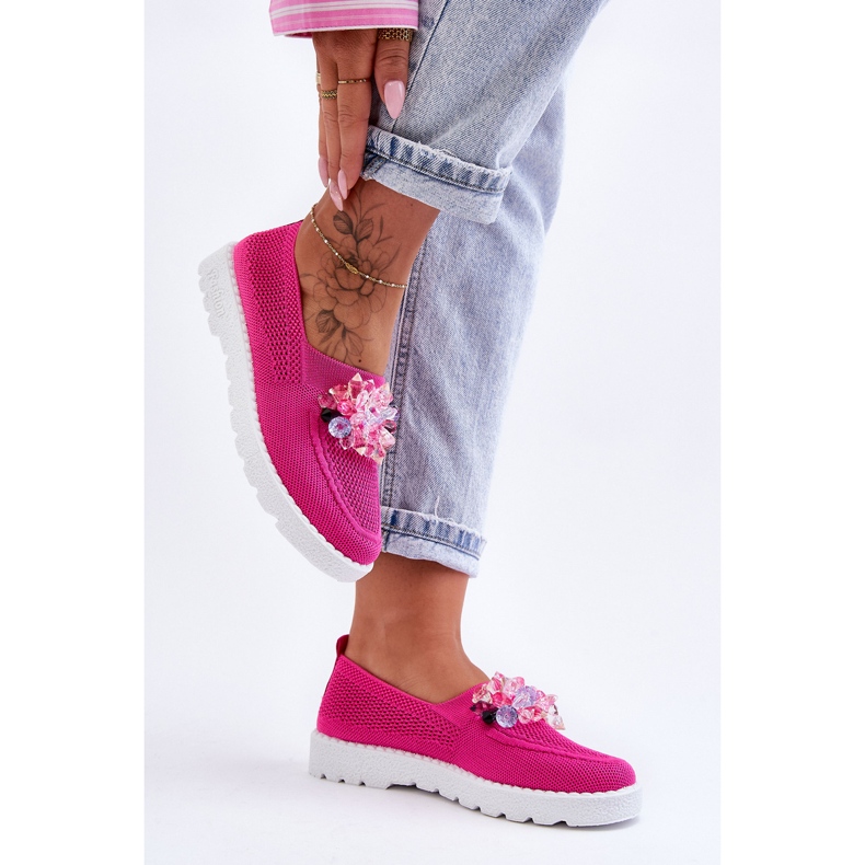 PM1 Baskets à enfiler pour femmes avec pierres Fuchsia Simple rose 2