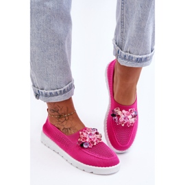 PM1 Baskets à enfiler pour femmes avec pierres Fuchsia Simple rose 3