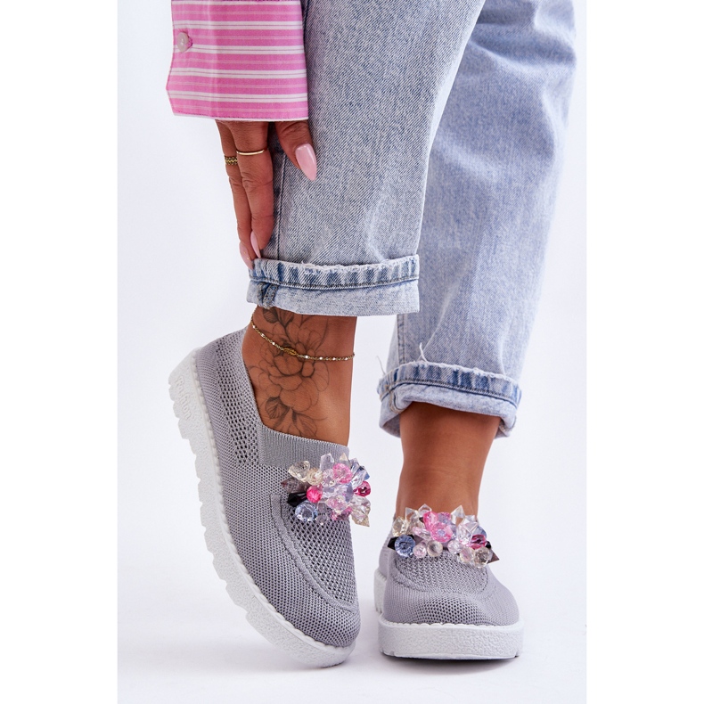 PM1 Baskets à enfiler pour femmes avec pierres Gris Simple 1 PM1 Baskets à enfiler pour femmes avec pierres Gris Simple 1