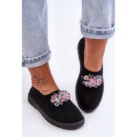 PM1 Baskets à enfiler pour femmes avec pierres Noir Simple 2