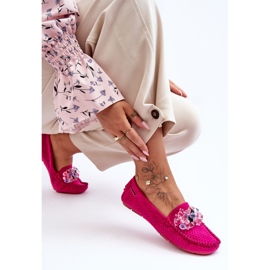 PM1 Mocassins en daim à la mode avec des décorations fuchsia delima rose 5