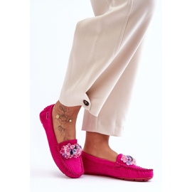 PM1 Mocassins en daim à la mode avec des décorations fuchsia delima rose 6
