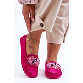 PM1 Mocassins en daim à la mode avec des décorations fuchsia delima rose 7
