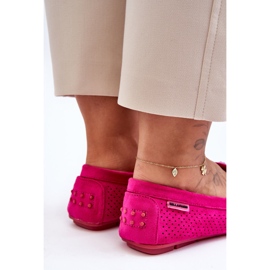 PM1 Mocassins en daim à la mode avec des décorations fuchsia delima rose 4