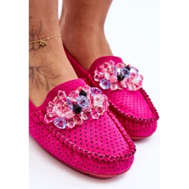 PM1 Mocassins en daim à la mode avec des décorations fuchsia delima rose 3