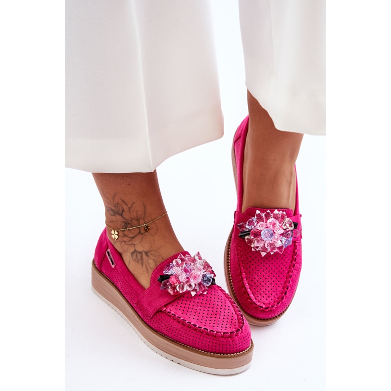 PM1 Mocassins Plateforme Femme Avec Pierres Fuchsia Elonore rose 1