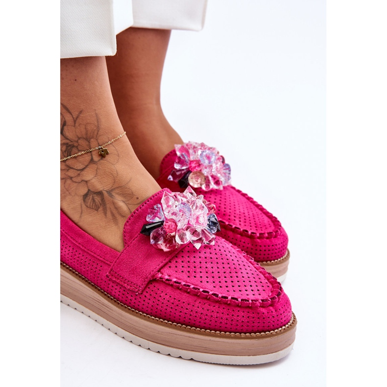 PM1 Mocassins Plateforme Femme Avec Pierres Fuchsia Elonore rose 2