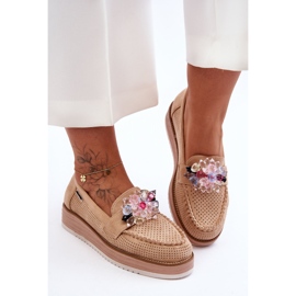 PM1 Mocassins Plateforme Femme Avec Pierres Beige Elonore 1 PM1 Mocassins Plateforme Femme Avec Pierres Beige Elonore 1