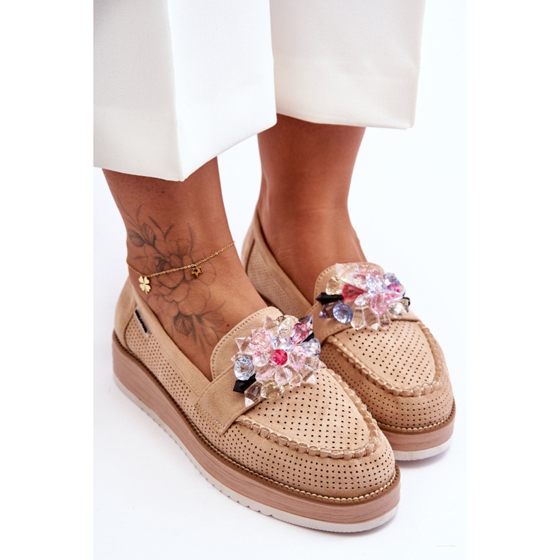 PM1 Mocassins Plateforme Femme Avec Pierres Beige Elonore 2