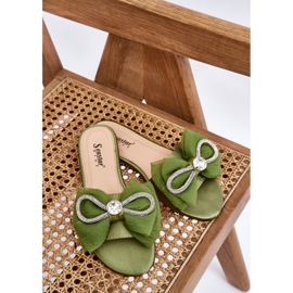 Seastar Tongs pour femmes avec nœud et zircons, vert 7