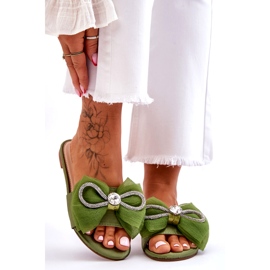 Seastar Tongs pour femmes avec nœud et zircons, vert 1