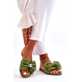 Seastar Tongs pour femmes avec nœud et zircons, vert 2
