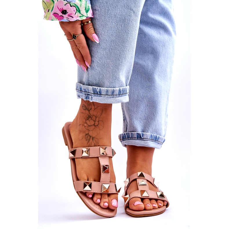 Slippers pour femmes avec de grands goujons nus rose 1