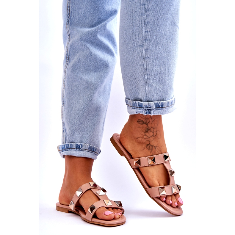 Slippers pour femmes avec de grands goujons nus rose 5