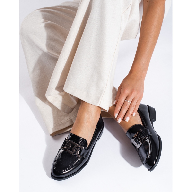 Mocassins femme Shelovet noir laqué 1