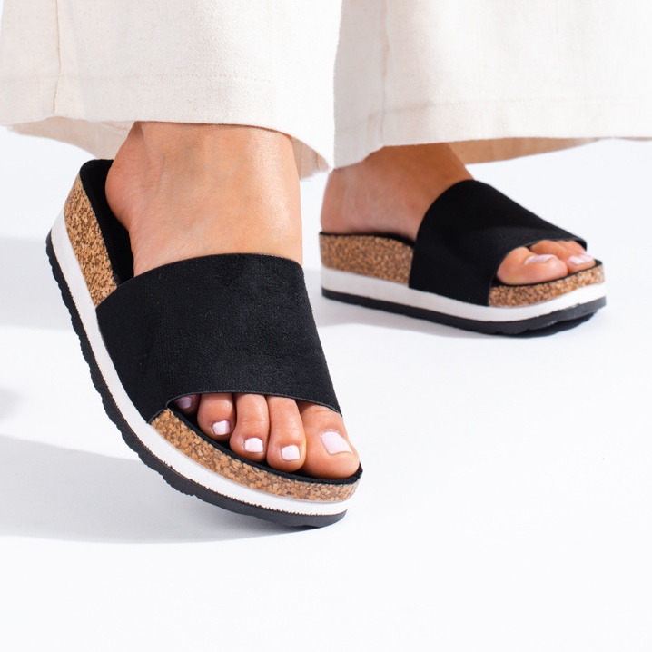 Chaussons en daim noir à semelles épaisses Shelovet le noir 1