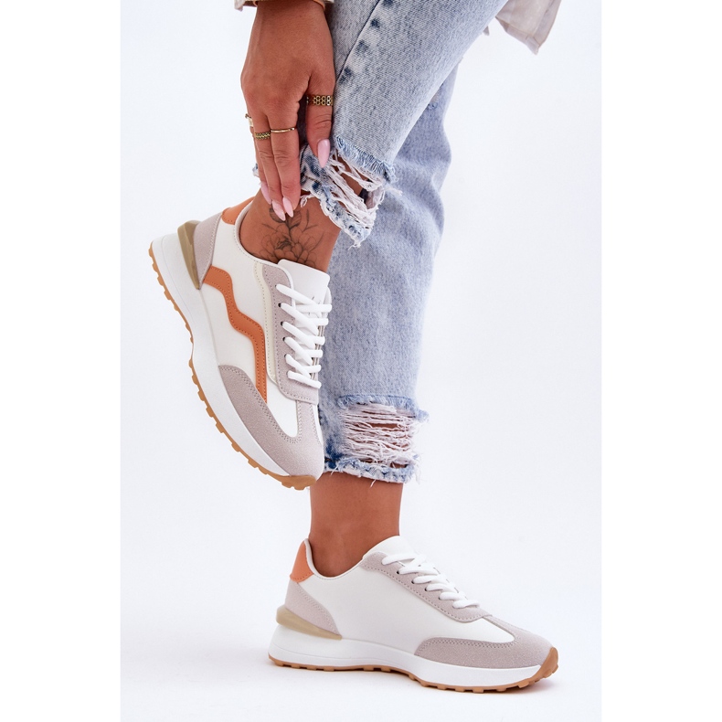 FJ1 Chaussures de sport en cuir pour femme Blanc-Orange Somerio blanche 1