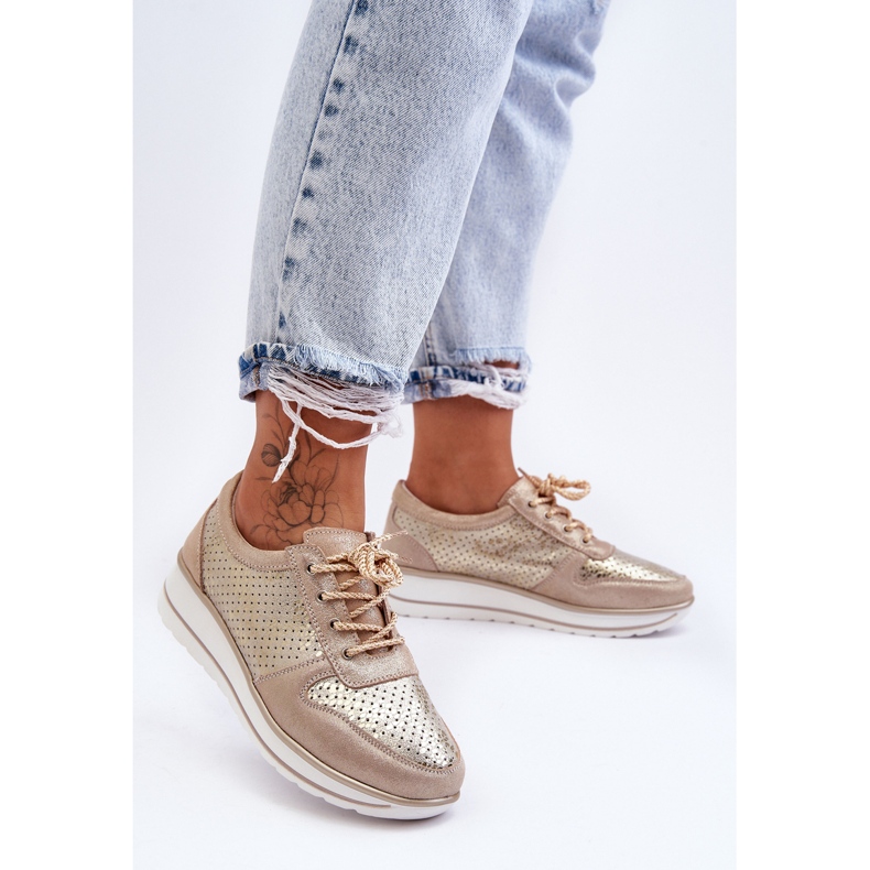 Chaussures De Sport En Cuir Avec Perforation S.Barski AL22246 Or d'or 1 Chaussures De Sport En Cuir Avec Perforation S.Barski AL22246 Or d'or 1