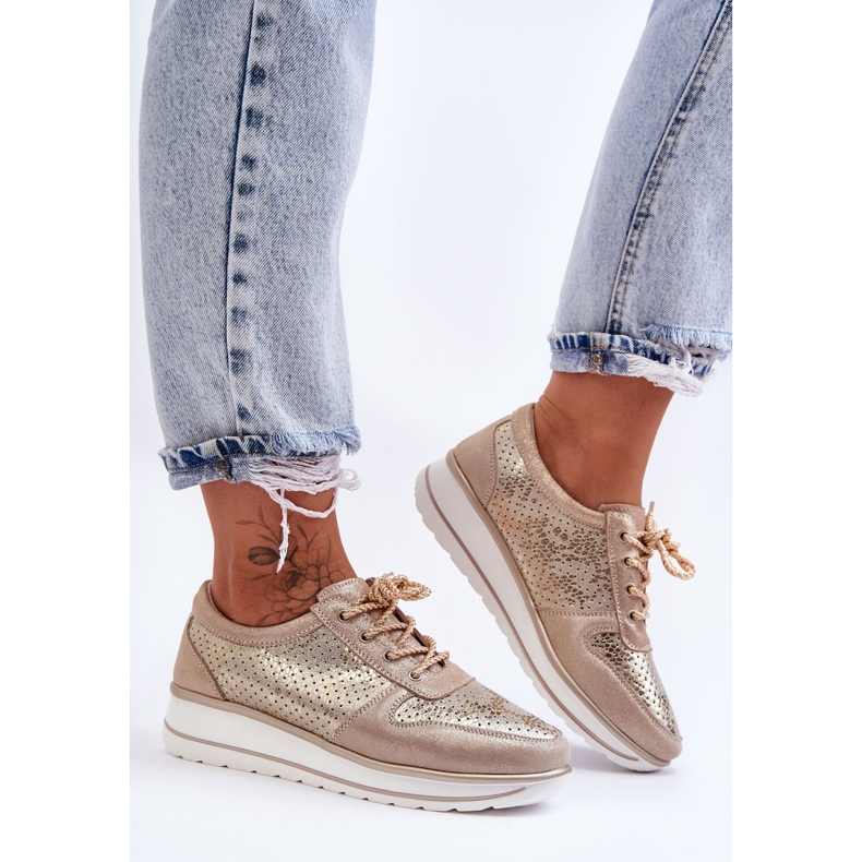 Chaussures De Sport En Cuir Avec Perforation S.Barski AL22246 Or doré 2