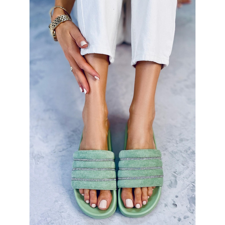 Claquettes à strass Lynne Green vert 2