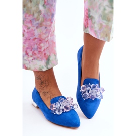 PS1 Mocassins à talons plats ornés pour femmes Bleu Sloane 1