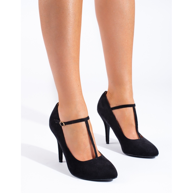 Escarpins à talon en daim noir de Shelovet le noir 1