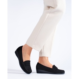 Mocassins en daim noir à semelle compensée basse de Shelovet le noir 1