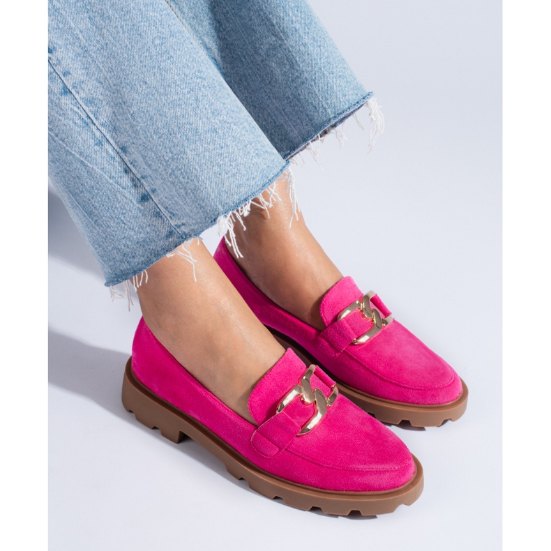 Derbies daim avec chaîne Shelovet fuchsia rose 1