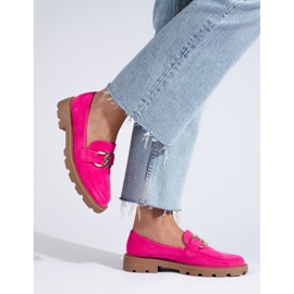 Derbies daim avec chaîne Shelovet fuchsia rose 2