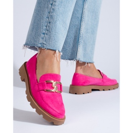 Derbies daim avec chaîne Shelovet fuchsia rose 3