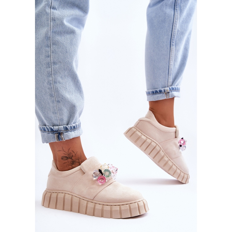 PS1 Chaussures de sport à enfiler à la mode avec décoration de désir beige 1 PS1 Chaussures de sport à enfiler à la mode avec décoration de désir beige 1