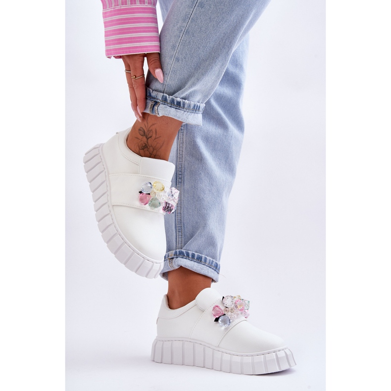 PS1 Chaussures de sport à enfiler à la mode avec décoration de désir blanc 1