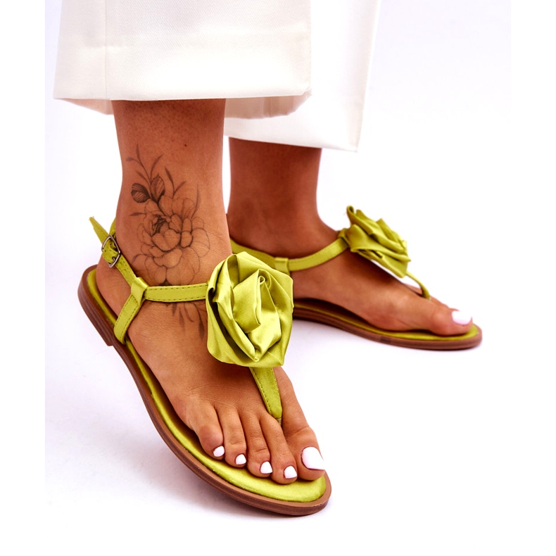 STEPHAN Tongs pour femmes avec un tissu rose, citron vert 2