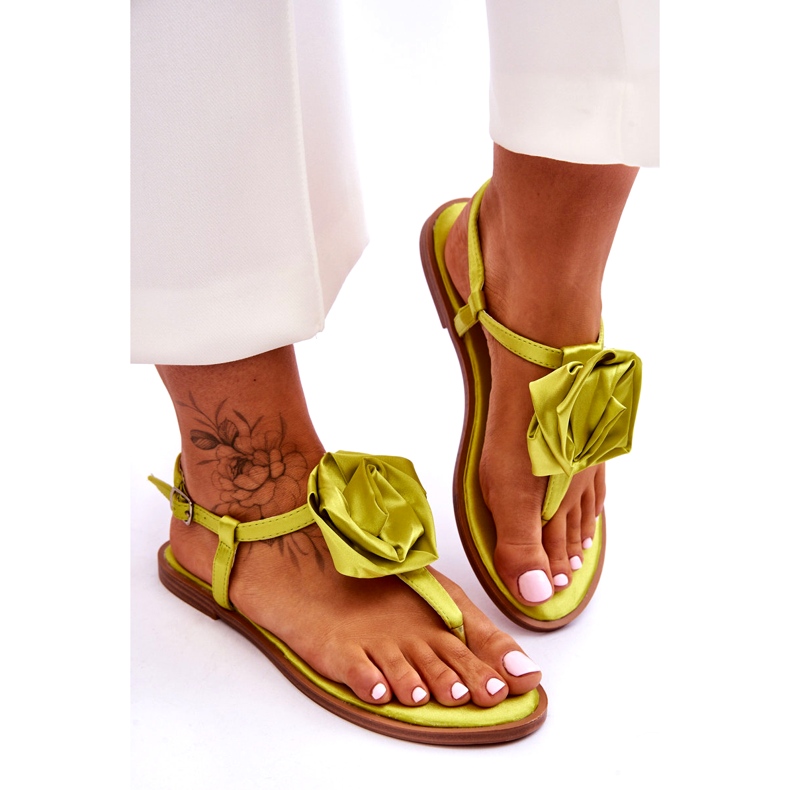 STEPHAN Tongs pour femmes avec un tissu rose, citron vert 3