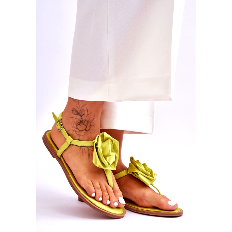 STEPHAN Tongs pour femmes avec un tissu rose, citron vert 6