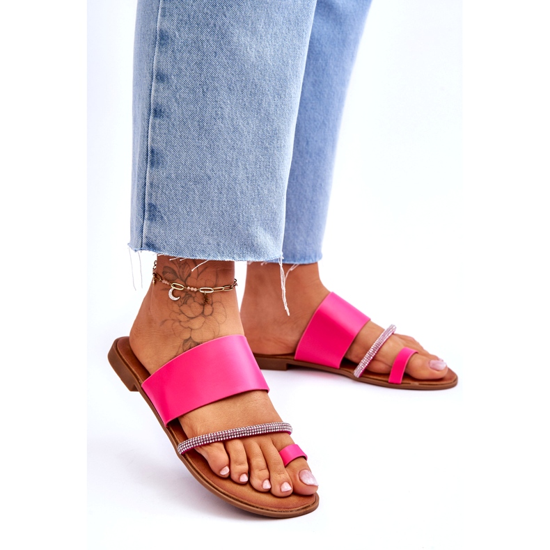 Flip pour femmes -flops avec une bande de fuchsia décorative rose 3