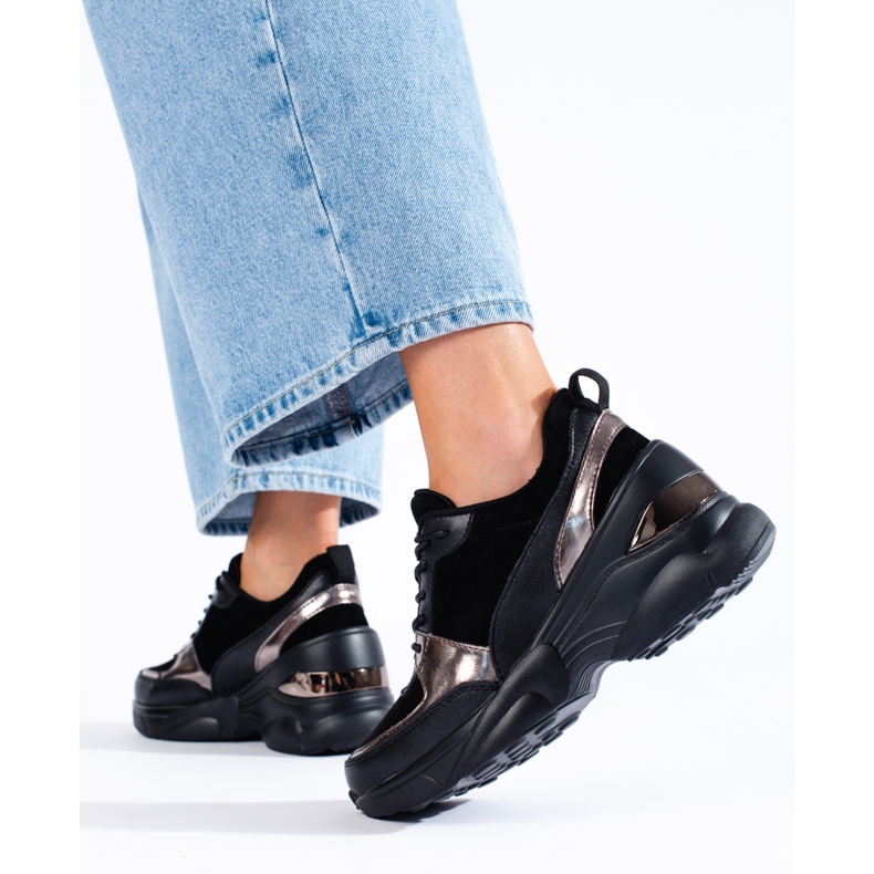 Baskets femme en cuir noir Shelovet le noir 2 Baskets femme en cuir noir Shelovet le noir 2