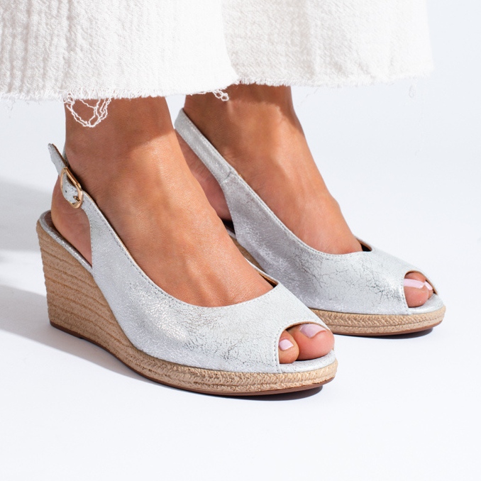 W. Potocki Élégantes sandales compensées argentées de Potocki 1