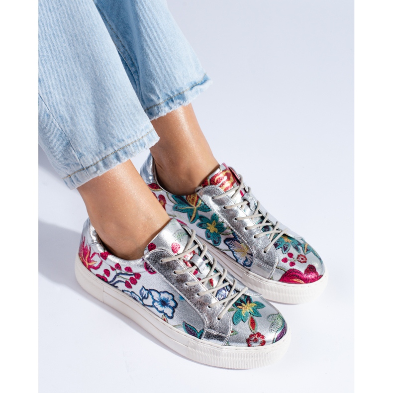 Baskets fleuries argentées Shelovet 1