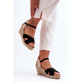 Sandales compensées en daim tressées pour femmes noires Tessa 1