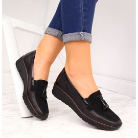 Chaussures compensées en cuir noir pour femmes Rieker 53771 2