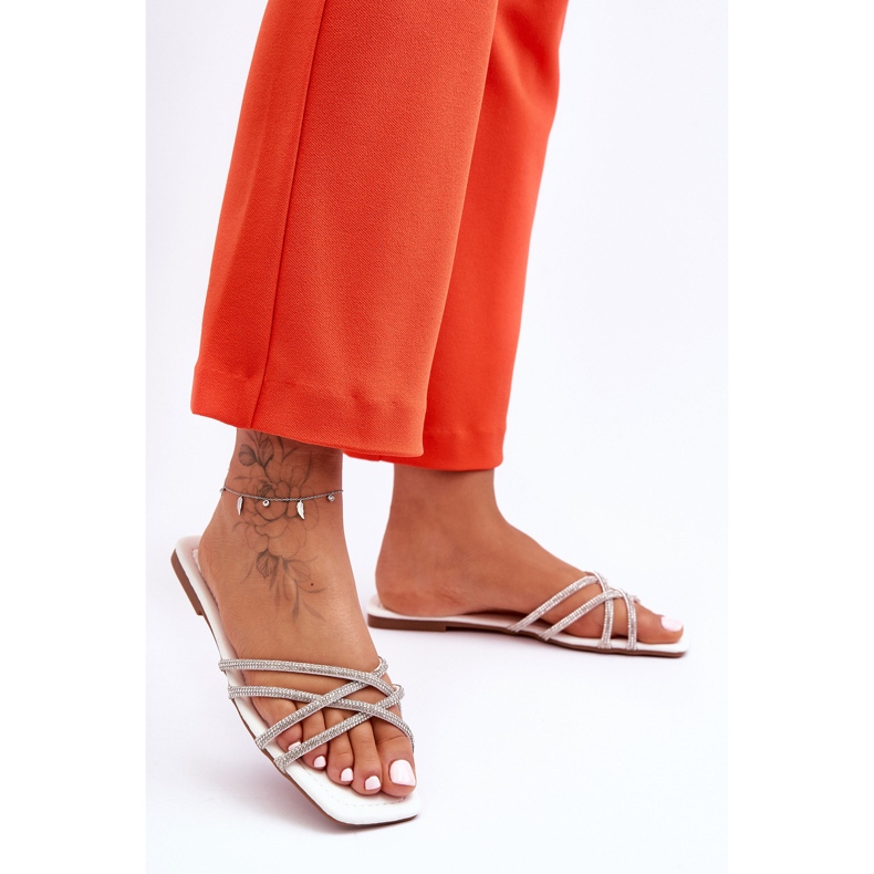 PG1 Sandales à rayures et strass pour femmes Blanc Leomi blanche 2