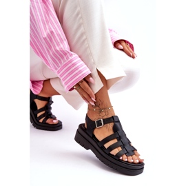 STEPHAN Sandales Plates Cuir à Brides Noir Diosa 2