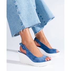 Sandales compensées Shelovet ajourées femme bleu 1