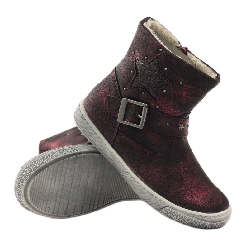 American Club Bottes d'hiver, bottes bordeaux avec une fermeture éclair américaine rouge 3